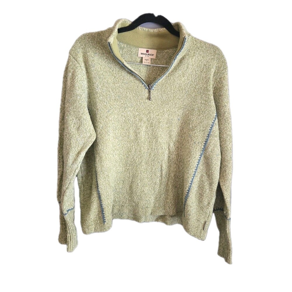 Woolrich Lambswool Sweater XL Green 1/4 Zip Pullover Soft Warm Luxury Preppy - Picture 5 of 12